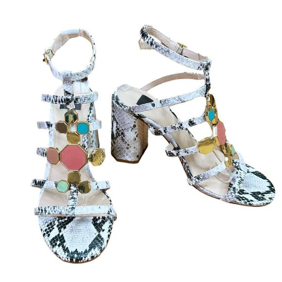 Louise et Cie Lo-Leeba Black & White Antique Snake Print Heeled Sandals - Picture 5 of 12